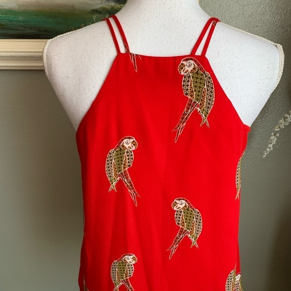 Loft Halter Spaghetti Strap V-neck Red Parrot Print Top Size SP - Picture 14 of 17